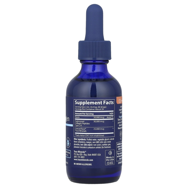 Trace, Ionic Biotin + Collagen, клубника и манго, 75000 мкг, 59 мл (2 жидк. унц.)