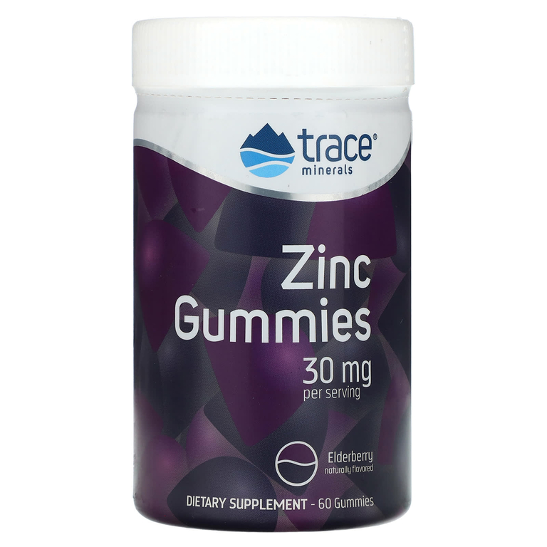 Trace Minerals ®, жевательные таблетки с цинком, со вкусом бузины, 30 мг, 60 жевательных таблеток (15 мг в 1 жевательной таблетке)