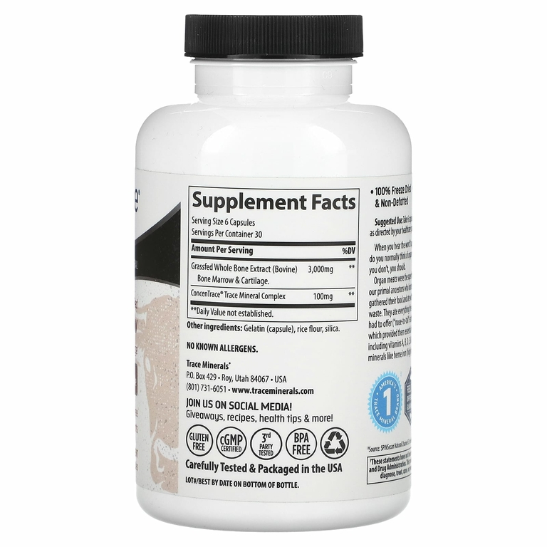 Trace Minerals ®, Для костей и костного мозга от травяного откорма, 500 мг, 180 капсул (Товар снят с продажи) 