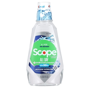 Crest, Scope, жидкость для полоскания рта на весь день, без спирта, чистая мята, 1 л (33,8 жидк. Унции)