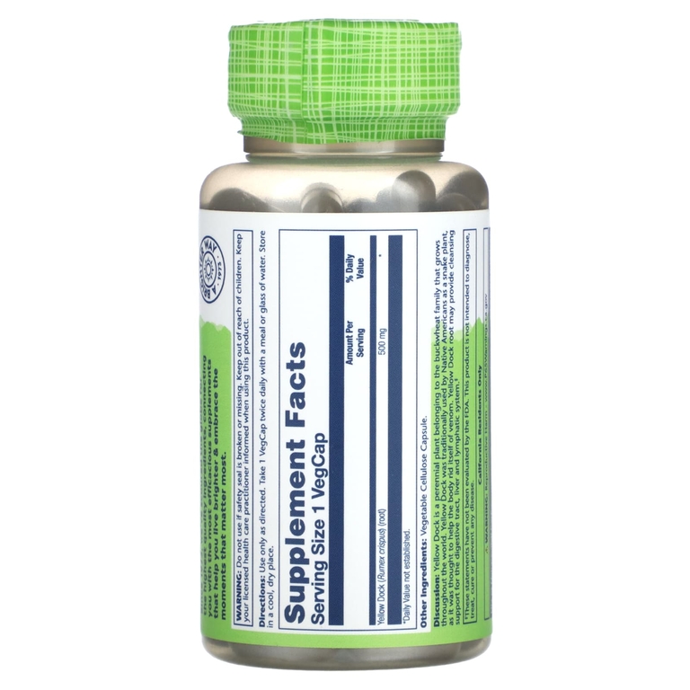 Solaray, True Herbs, желтый док, 500 мг, 100 растительных капсул