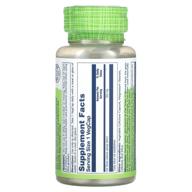 Solaray, True Herbs, Овес (Avena sativa), 350 мг, 100 вегетарианских капсул (350 мг в 1 капсуле)