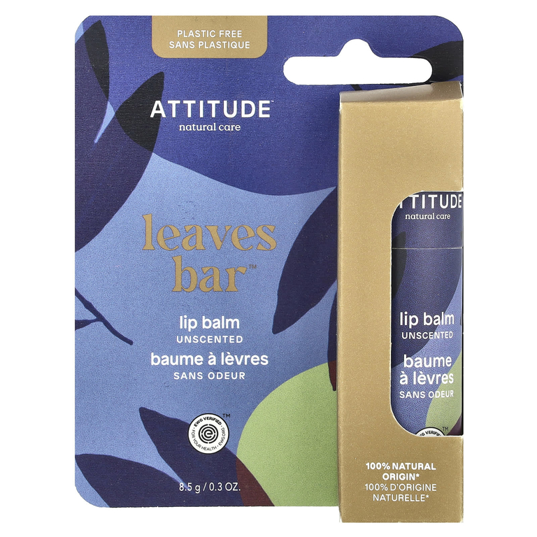 ATTITUDE, Leaves Bar ™, бальзам для губ, без запаха, 8,5 г (0,3 унции)