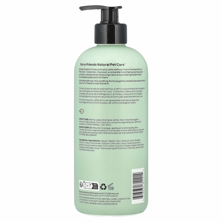 ATTITUDE, Furry Friends, Natural Pet Care, успокаивающий шампунь из овса, без запаха, 473 мл (16 жидк. унц.)