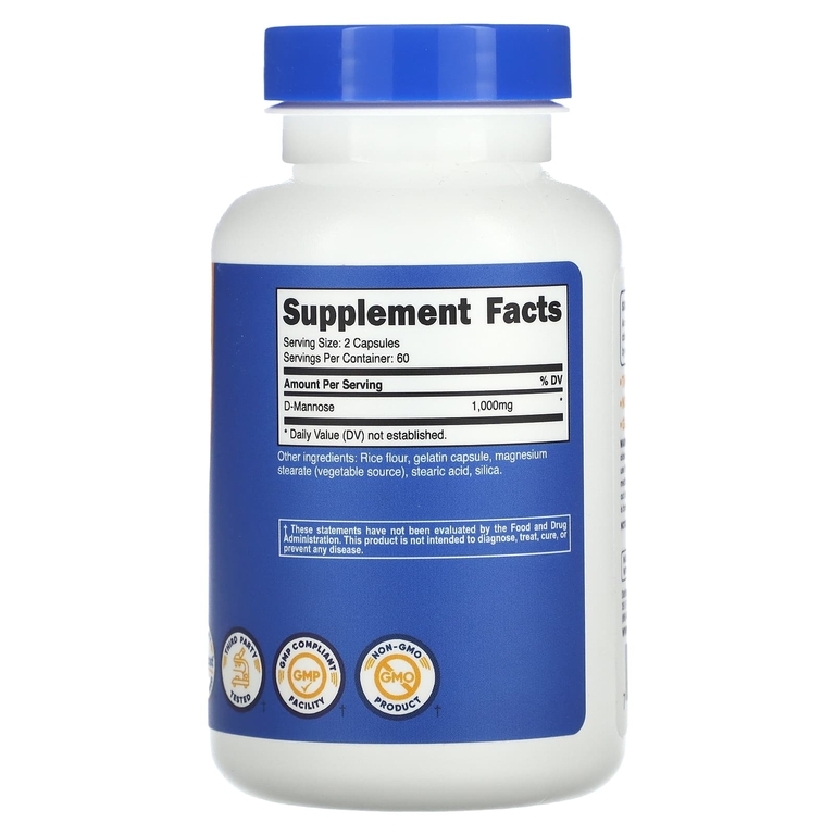 Nutricost, D-манноза, 1000 мг, 120 капсул (500 мг в 1 капсуле) (Товар снят с продажи) 