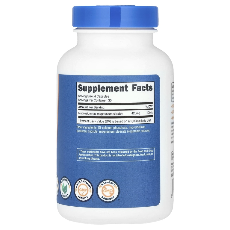Nutricost, цитрат магния, 420 мг, 120 капсул (105 мг в 1 капсуле)