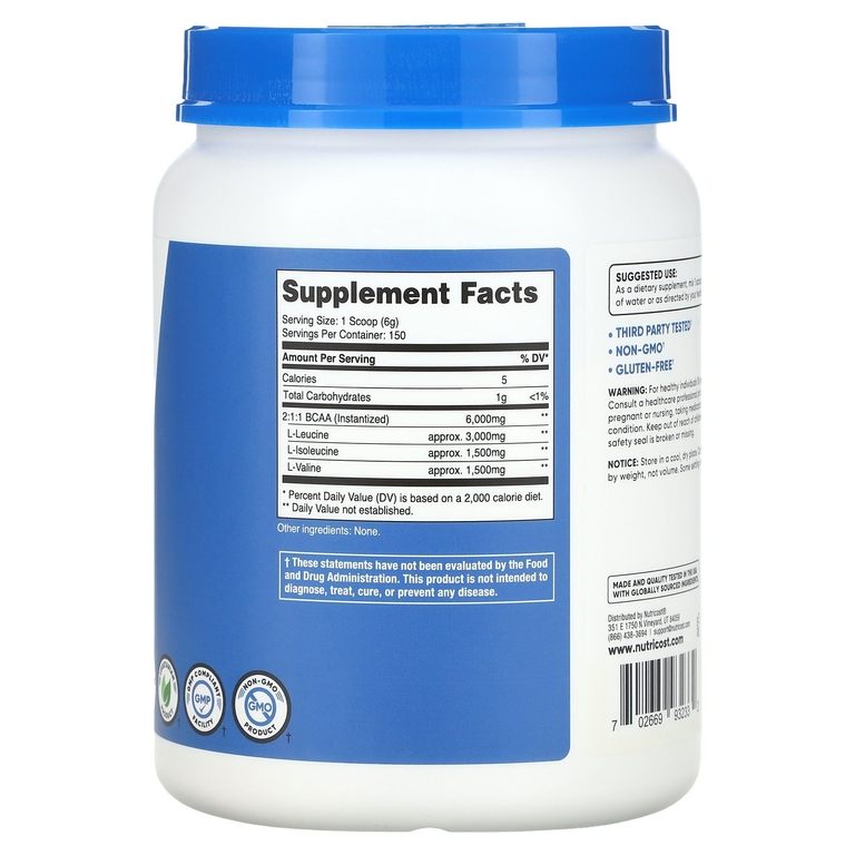 Nutricost, Performance, BCAA, без добавок, 900 г (2 фунта)