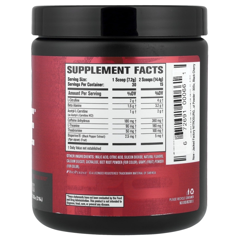 Jacked Factory, Nitro Surge™, Shred термогенный предтренировочный комплекс, со вкусом черешни, 216 г (7,62 унции) (Товар снят с продажи) 