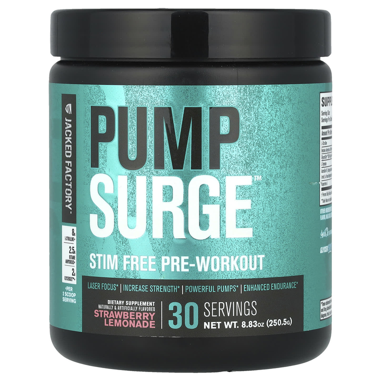 Jacked Factory, Pump Surge ™, без стимуляторов перед тренировкой, клубничный лимонад, 250,5 г (8,83 унции)