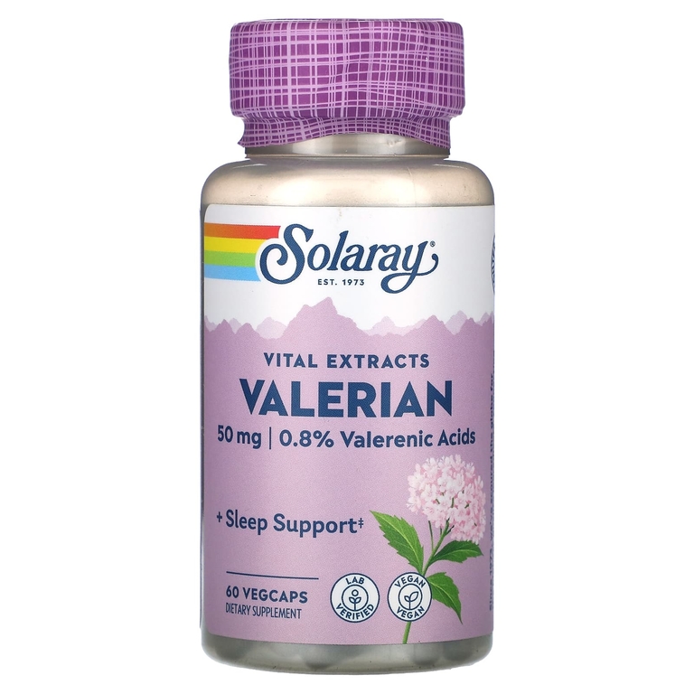 Solaray, Vital Extracts, валериана, 60 растительных капсул