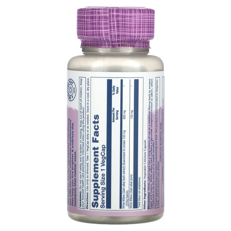 Solaray, Vital Extracts, белая ива, 60 вегетарианских капсул