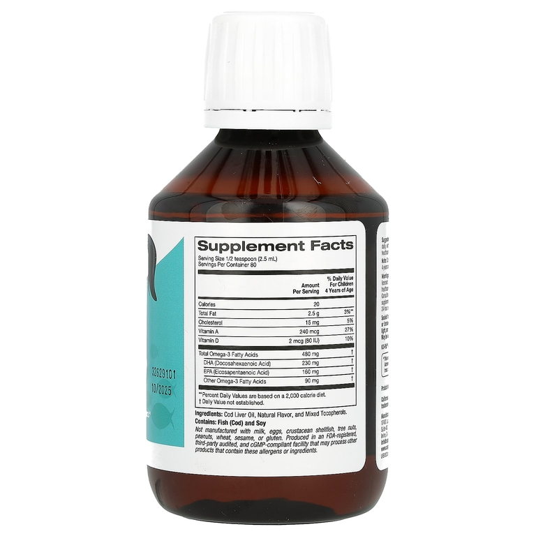 California Gold Nutrition, жир из печени норвежской трески для детей, со вкусом натуральной клубники, 200 мл (6,7 жидк. унции)