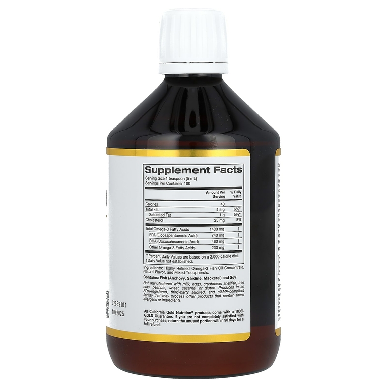 California Gold Nutrition, рыбий жир с омега-3, норвежский триглицерид, натуральный лимонный вкус, 500 мл (16,9 жидк. унции)
