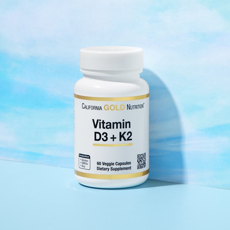 California Gold Nutrition, витамины D3 и К2, 60 растительных капсул