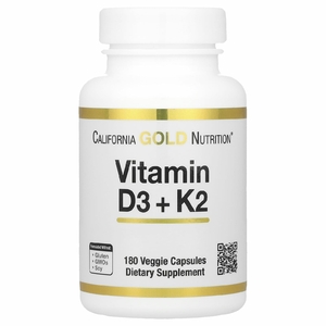 California Gold Nutrition, витамины D3 и К2 в форме MK-7, 180 растительных капсул