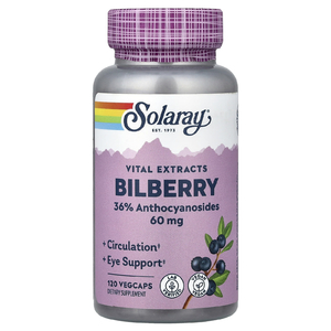 Solaray, Vital Extracts, черника, 60 мг, 120 растительных капсул
