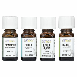 Aura Cacia, Purify Kit, очищающие чистые эфирные масла, 4 флакона по 7,4 мл (0,25 жидк. унц.)