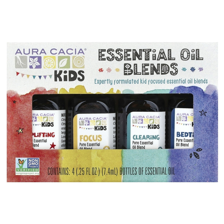 Aura Cacia, Kids, смеси эфирных масел, 4 флакона по 7,4 мл (0,25 жидк. унц.)