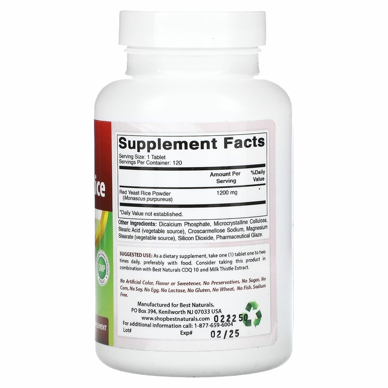 Best Naturals, красный ферментированный рис, 1200 мг, 120 таблеток