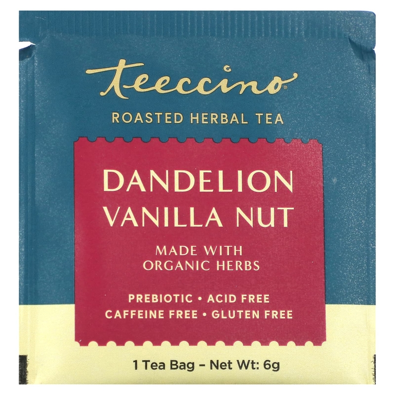 Teeccino, Жареный травяной чай, одуванчик, ваниль, орехи, без кофеина, 25 чайных пакетиков, 150 г (5,3 унции)