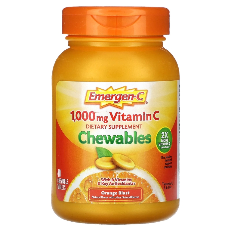 Emergen-C, жевательные таблетки с витамином C, со вкусом апельсина, 40 жевательных таблеток