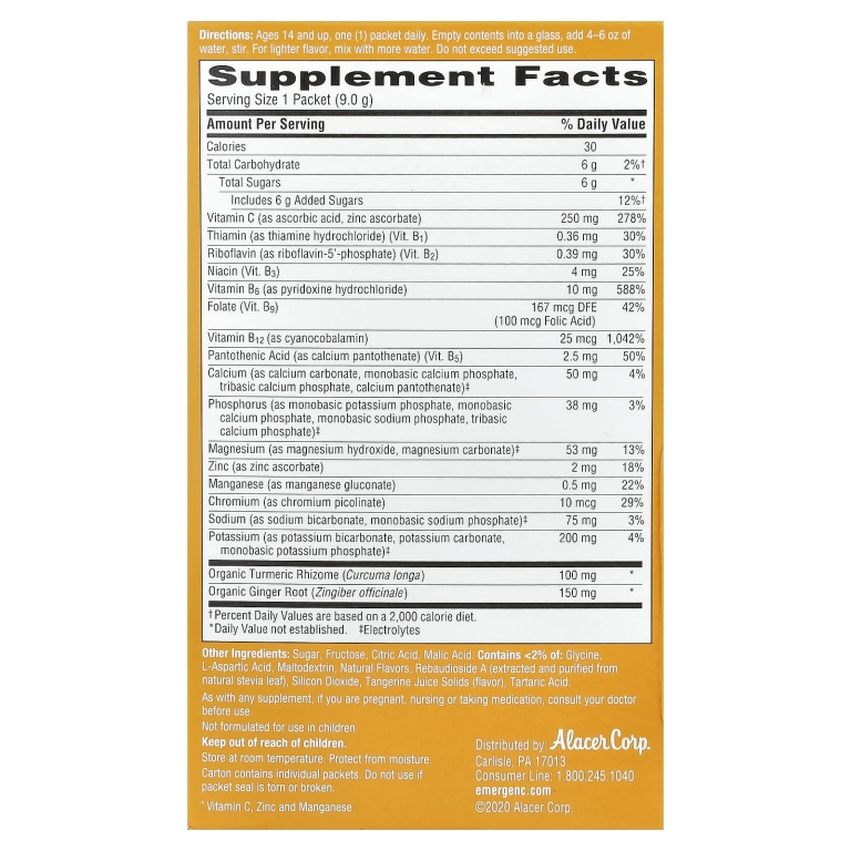 Emergen-C, Куркума и имбирь, цитрусовый и имбирь, 18 пакетиков по 9 г (0,32 унции)