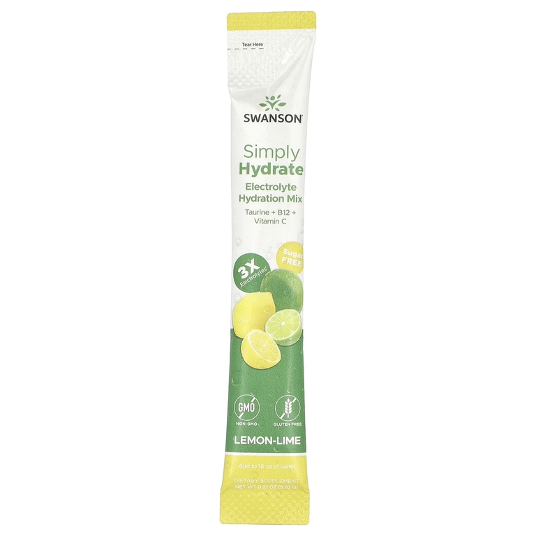 Swanson, Simply Hydrate, смесь для гидратации электролитов, лимон и лайм, 30 пакетиков по 5,92 г (0,21 унции)