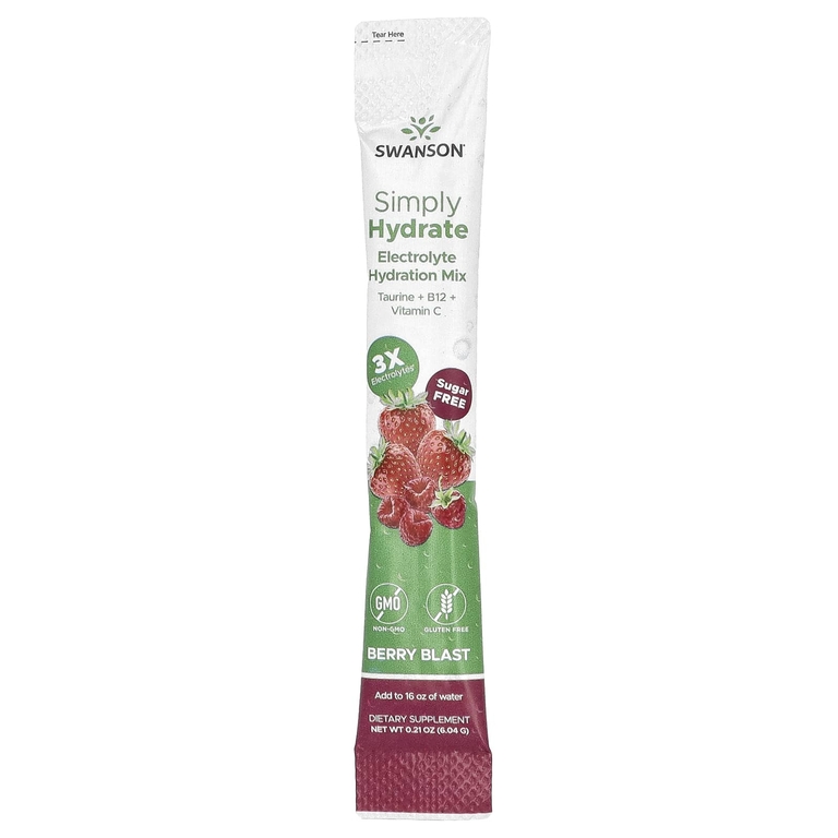 Swanson, Simply Hydrate, смесь для гидратации электролитов, Berry Blast, 30 пакетиков в стиках по 6,04 г (0,21 унции)