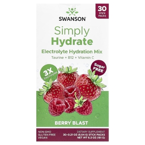 Swanson Vitamins, Simply Hydrate, смесь для гидратации электролитов, Berry Blast, 30 пакетиков в стиках по 6,04 г (0,21 унции) (Товар снят с продажи) 