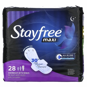 Stayfree, Maxi, Overnight with Wings`` 28 подушечек (Товар снят с продажи) 