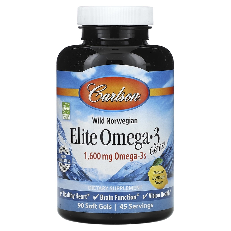 Carlson, Wild Norwegian, Elite Omega-3 Gems, Elite Omega-3 Gems, натуральный лимонный вкус, 1600 мг, 90 капсул (800 мг в одной капсуле)