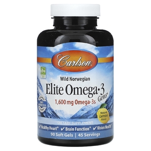 Carlson, Wild Norwegian, Elite Omega-3 Gems, Elite Omega-3 Gems, натуральный лимонный вкус, 1600 мг, 90 капсул (800 мг в одной капсуле)
