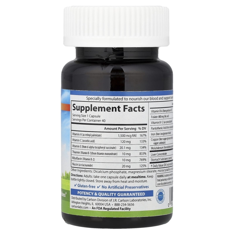 Carlson, Blood Nutrients®, 40 капсул (Товар снят с продажи) 
