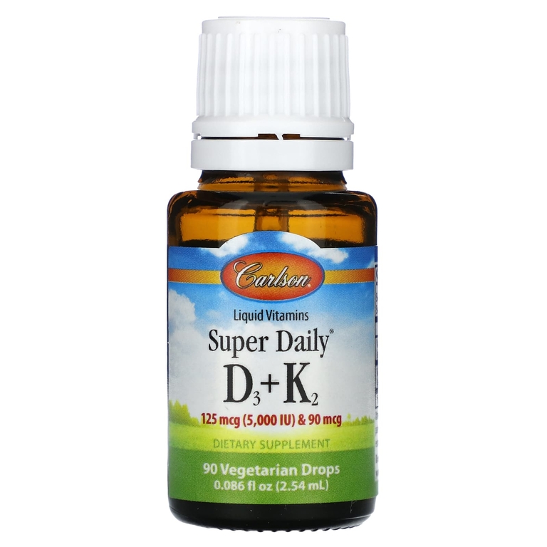 Carlson, Super Daily® D3 + K2, 125 мкг (5000 МЕ) и 90 мкг, 2,54 мл (0,086 жидк. Унции)