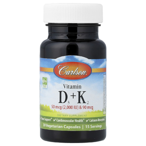 Carlson, витамины D3 и K2, 30 вегетарианских капсул