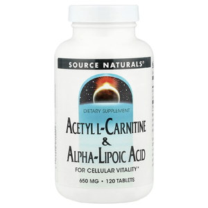 Source Naturals, Ацетил L-карнитин и альфа-липоевая кислота, 650 мг, 120 таблеток