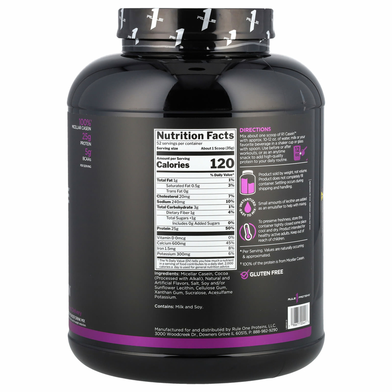 Rule One Proteins, казеиновый протеин, со вкусом шоколадной помадки, 1,82 кг (4,01 фунта)