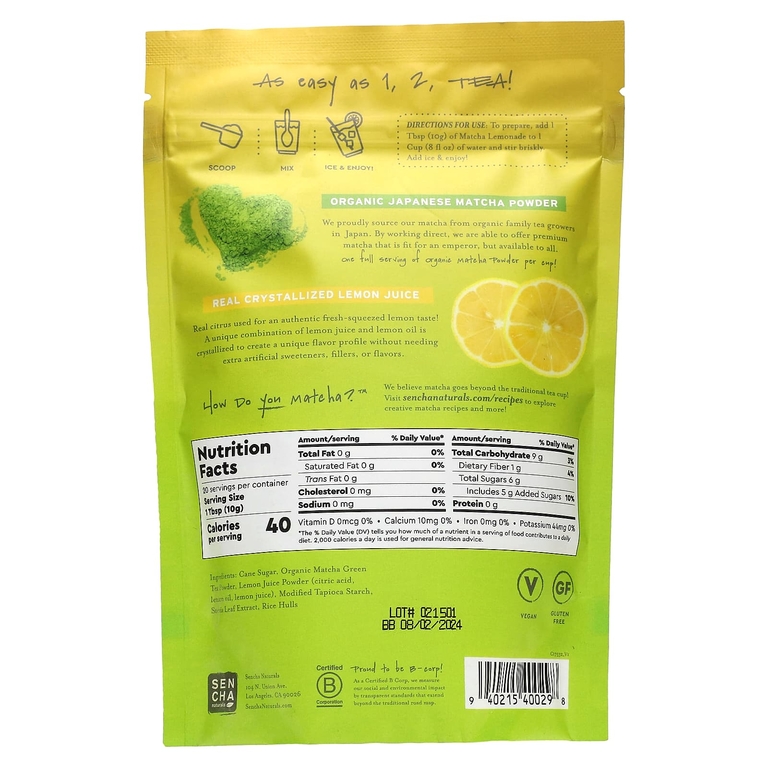 Sencha Naturals, Лимонад матча, смесь холодного чая, 200 г (7 унций) (Товар снят с продажи) 
