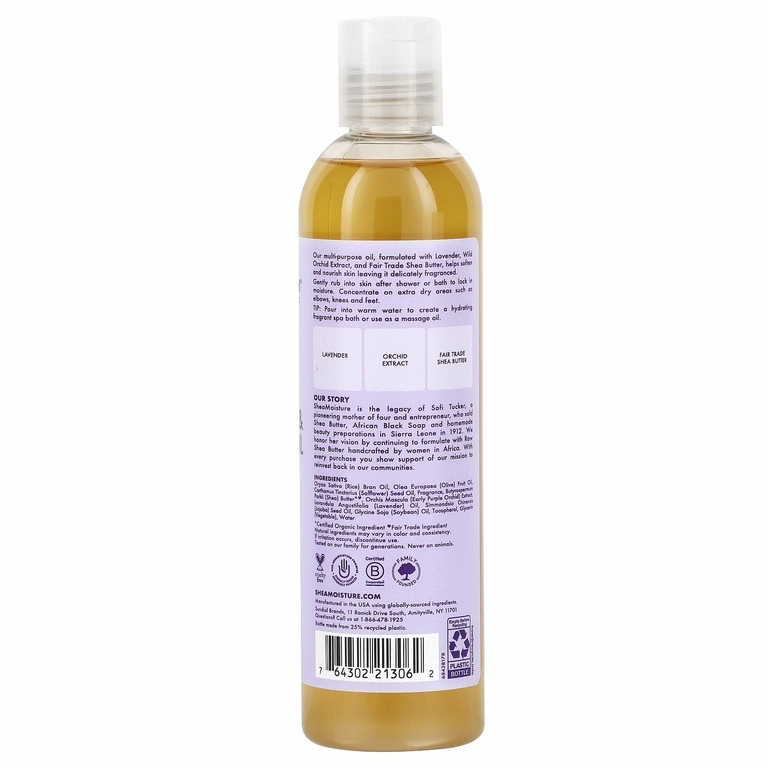 SheaMoisture, Успокаивающее масло для ванн, массажное масло для тела, для нежной кожи, лаванда и дикая орхидея, 237 мл (8 жидк. унц.)