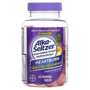 Alka-Seltzer, Жевательные таблетки от изжоги и газообразования, тропический пунш, 60 жевательных таблеток