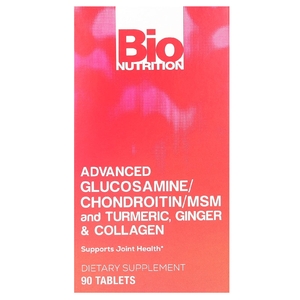 Bio Nutrition, улучшенный глюкозамин, хондроитин, МСМ и куркума, имбирь и коллаген, 90 таблеток