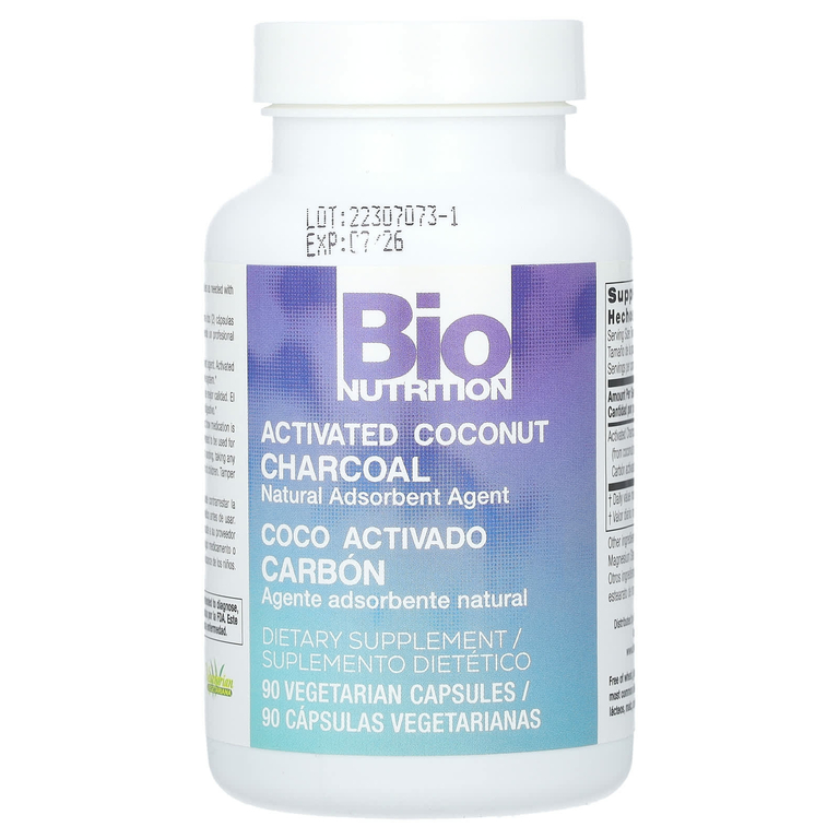 Bio Nutrition, активированный кокосовый уголь, 90 вегетарианских капсул (260 мг в 1 капсуле)
