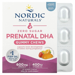Nordic Naturals, ДГК для беременных без сахара, клубника и апельсин, 27 жевательных таблеток