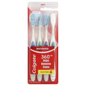 Colgate, 360 отбеливающие зубные щетки, мягкие, 4 шт. (Товар снят с продажи) 