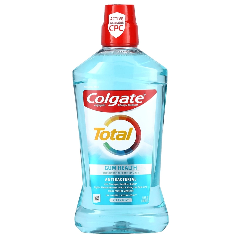 Colgate, Total Gum Health, жидкость для полоскания рта против зубного налета, без спирта, чистая мята, 1 л (33,8 жидк. унц.) (Товар снят с продажи) 