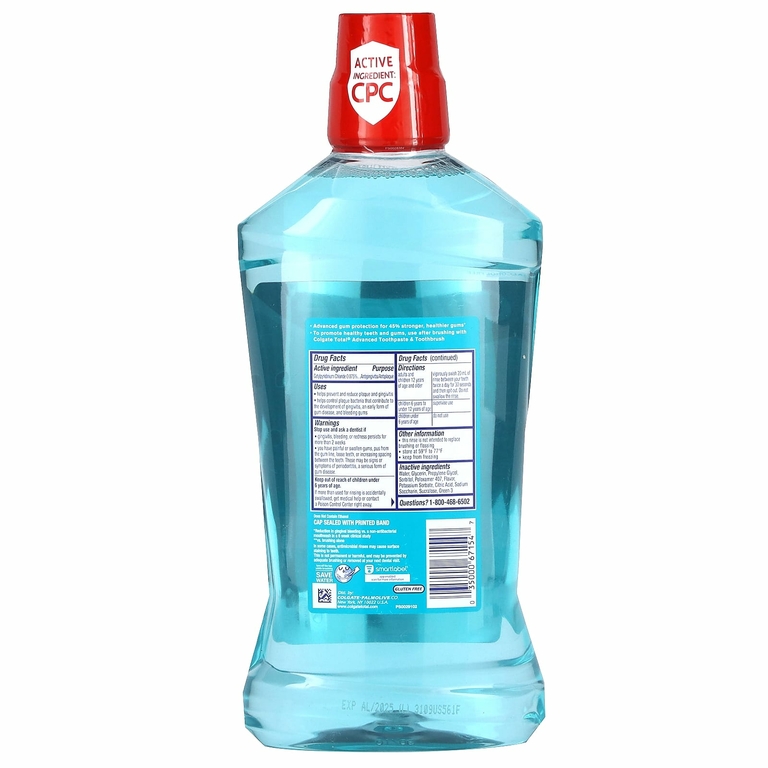 Colgate, Total Gum Health, жидкость для полоскания рта против зубного налета, без спирта, чистая мята, 1 л (33,8 жидк. унц.) (Товар снят с продажи) 