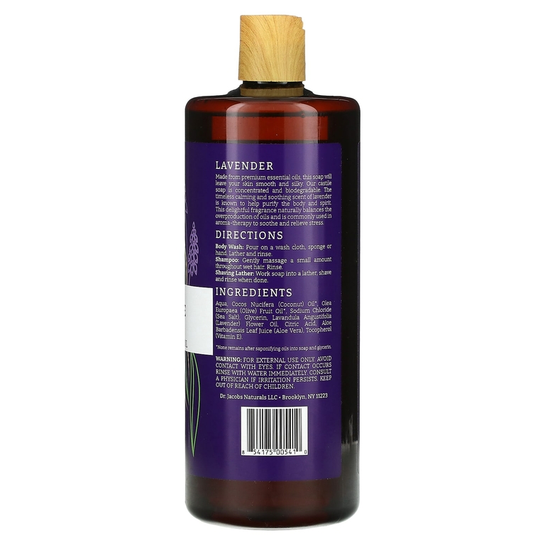 Dr. Jacobs Naturals, Кастильское гель-гель для душа на растительной основе с эфирным маслом лаванды, 946 мл (32 унции)