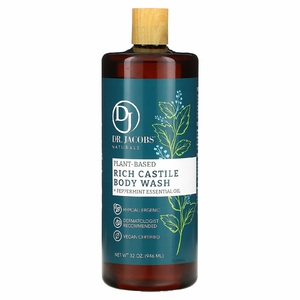 Dr. Jacobs Naturals, Кастильское гель-гель для душа на растительной основе, эфирное масло перечной мяты, 946 мл (32 унции)