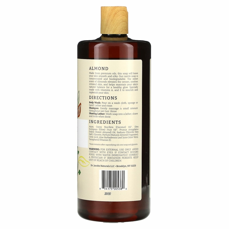 Dr. Jacobs Naturals, кастильский гель для душа на растительной основе, питательный миндаль, 946 мл (32 унции)