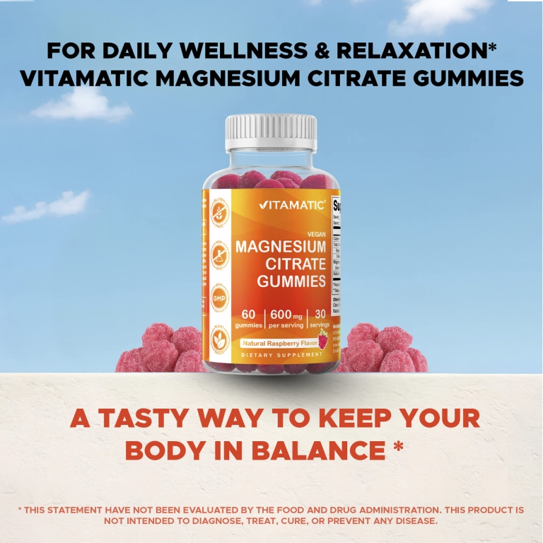 Vitamatic, веганские жевательные таблетки с цитратом магния, натуральный малиновый вкус, 60 жевательных таблеток